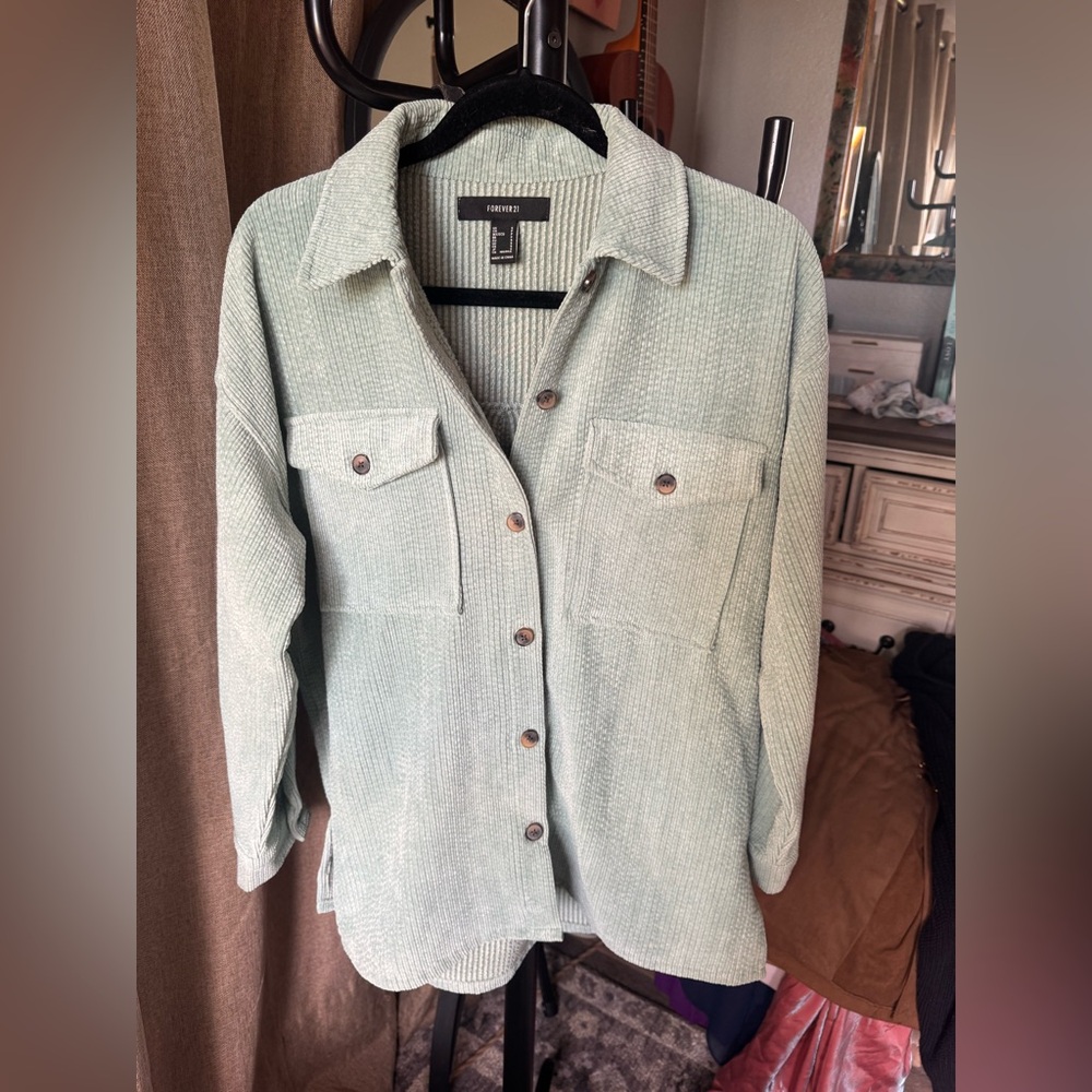 Forever 21 Sage Green Corduroy Shirt Jacket